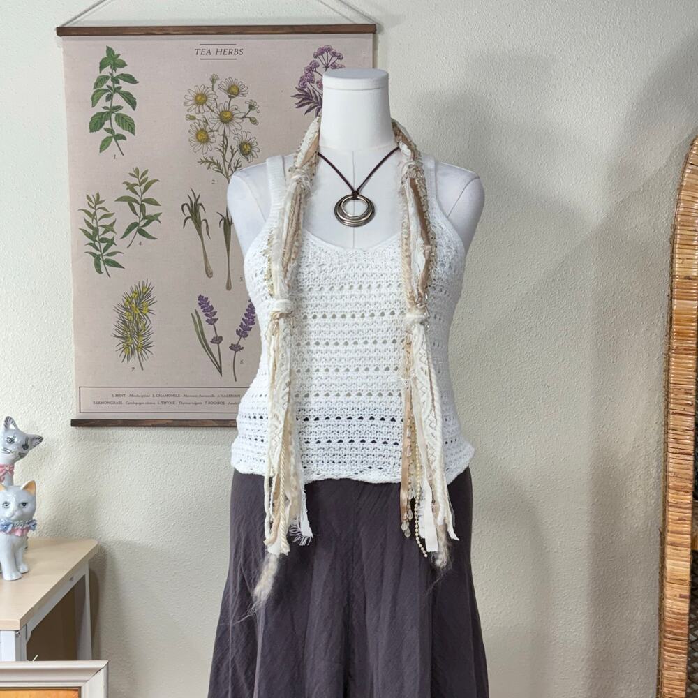 Y2k Crochet Sleeveless Top Coastal Cowgirl Boho Cottage Fairy Grunge Forest M
